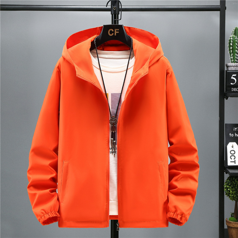Men's Spring and Autumn Korean Jacket Youth Trendy Casual Hooded Solid Color Jacket Sample for Printed logo