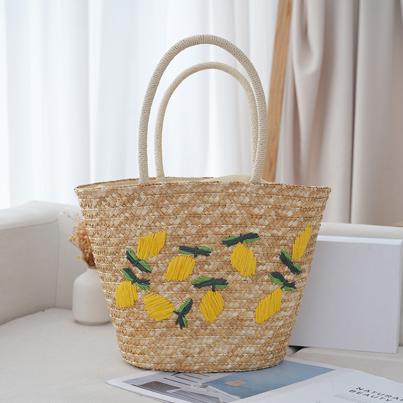 新しい夏の編みバッグ、麦わらバッグ、海辺の休暇にぴったりの編み刺繍入りレディース麦わらバッグ、インスタ映えするハンドバッグ