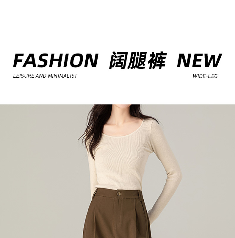 Quần tây nữ ống rộng cạp cao dáng suông chất len Tencel — đen chi tiết 6