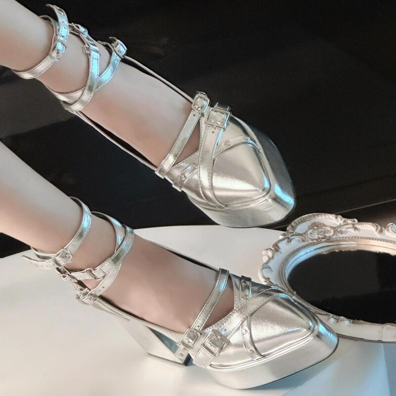 [in stock] Retro Gothic Style High Heels with Thick Heel New Waterproof Platform Thick Heel Pointed Mary Jane Shoes