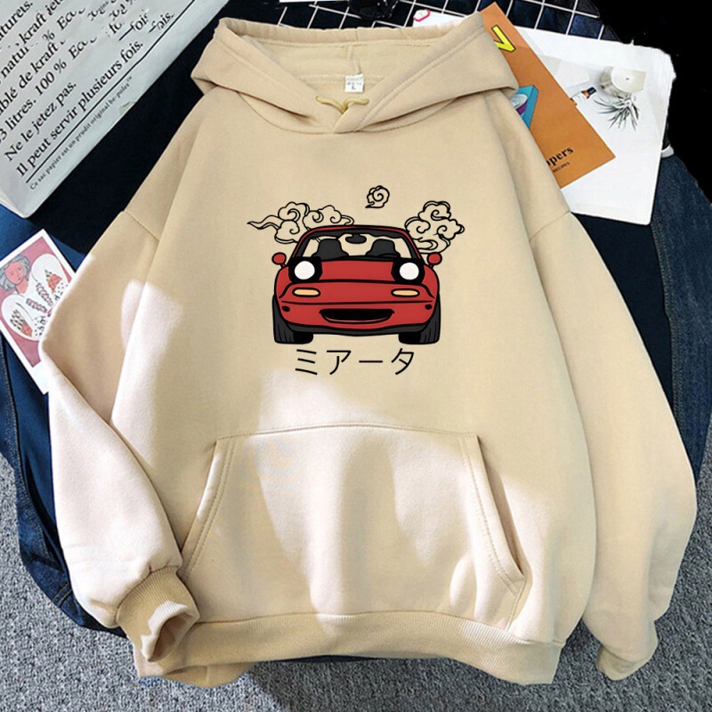 JDM cartoon racing printed pullover hoodie fleece-lined men's and women's coat hoodie foreign trade cross-border exclusive