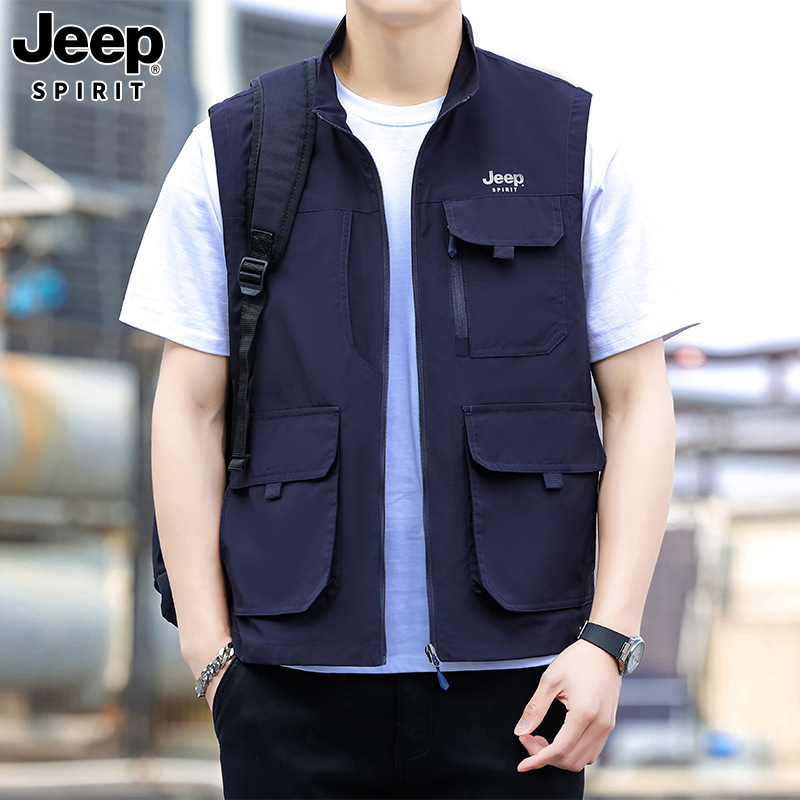JEEP吉普春季男速干背心帅气马夹马甲外穿休闲立领户外运动8580|undefined