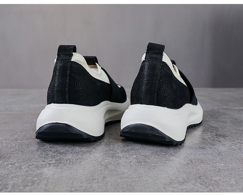 Giày sneaker nữ da bò đế dày cổ điển phong cách Agan — Đen trắng chi tiết 12
