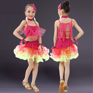 Latin Dance Clothing New Kidsren's Performance Clothing Suspender Tassel Split Skirt Girls Stage Competition Clothing Training Clothing