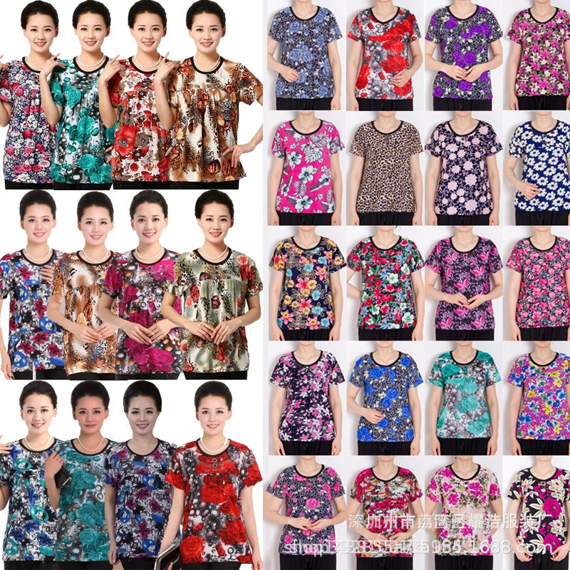 2025 лето новая мама одежда среднего и пожилого возраста женская футболка с короткими рукавами