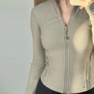 Spring and Autumn Women's Rib Lu New Style Vertical Collar Slim-fit Quick-drying Yoga Suit Jacket Long-sleeved Short Yoga Jacket
