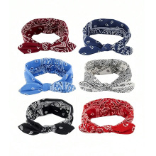 波西米亚蝴蝶结头带佩斯利印花头巾花朵印花发带弹性兔耳束发带