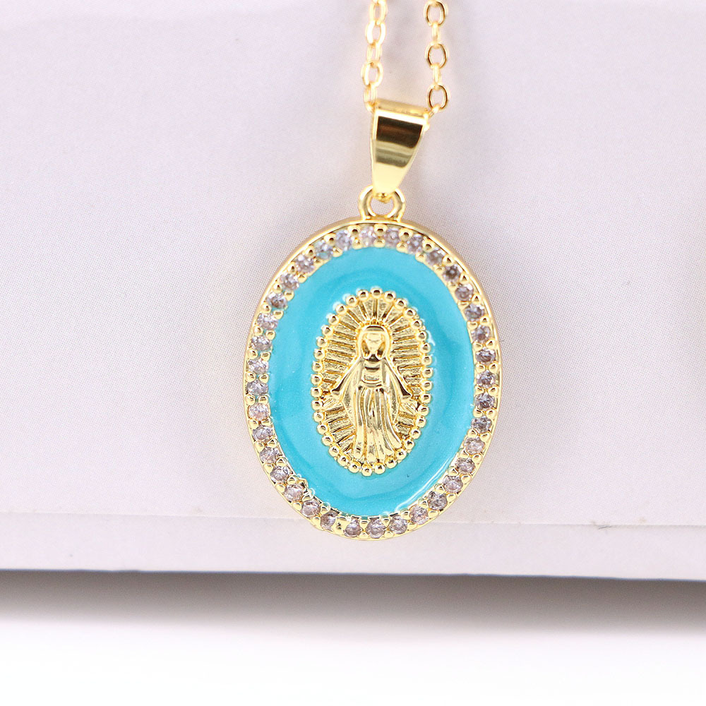 New Fashion Virgin Mary Copper Drop Oil Inlaid Zircon Pendant Necklace display picture 3