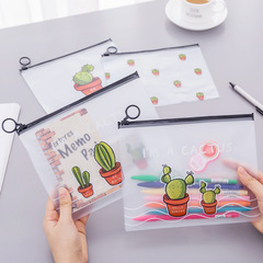 Korean girl's pink cactus zipper bag transparent pen case student cute creative document bag