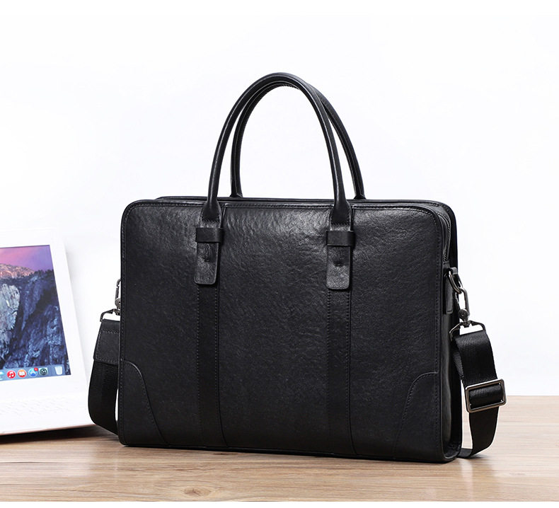 Túi xách tay nam da bò lớp đầu 38×8×28 cm, túi công sở đựng laptop 14 inch, đeo chéo tiện lợi — Màu Đen thuộc da bình thường bên trong màu đen, Màu đen cây cao, Lớp lót nỉ flannel cao cấp cầm tay màu đen chi tiết 5
