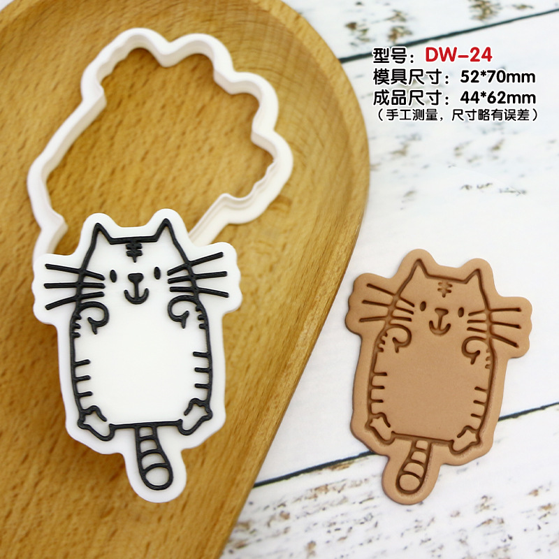 Gato molde de galletas de dibujos animados horneado molde de flip DIY 3D estereoscópio prensado molde de corte de galletas heladas