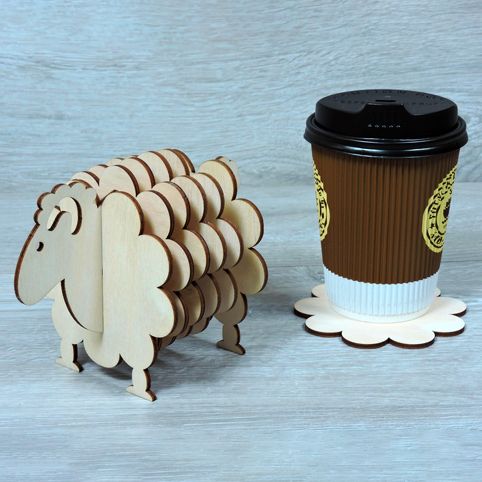 182g Weight Ornaments, coaster Home Textiles & Decor Type 1 Piece Quantity Daily Occasion Wood Material Sheep Pattern Cute Style Cute Sheep Wood Ornaments Coaster Artificial Decorations 8