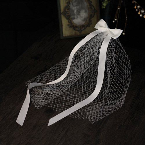 V664 Factory Wholesale Forest Retro Super Fairy White Satin Ribbon Bow Internet Celebrity Certificate Registration Bridal Veil