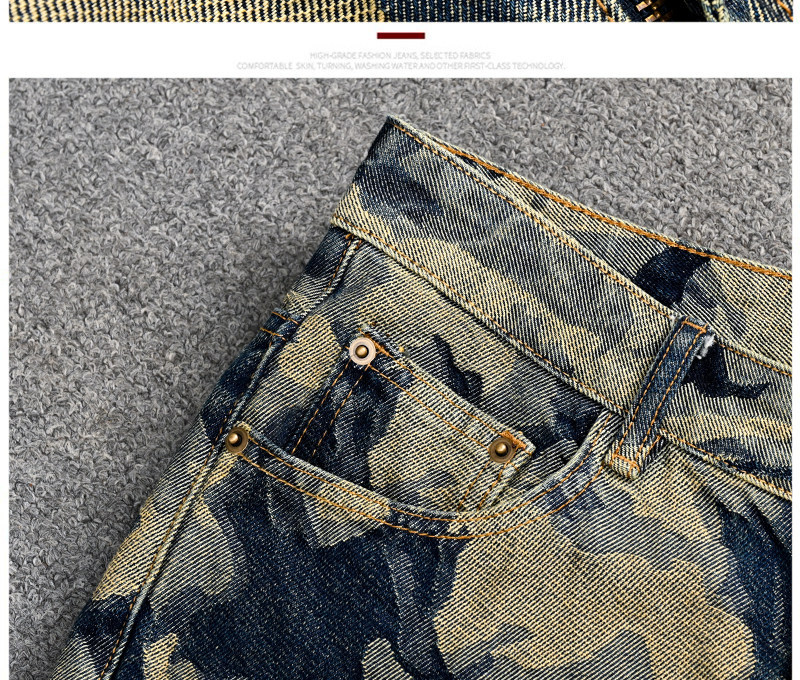 Men's Retro Washed Straight Leg Jeans Loose Fit Patchwork Denim_voghion.com