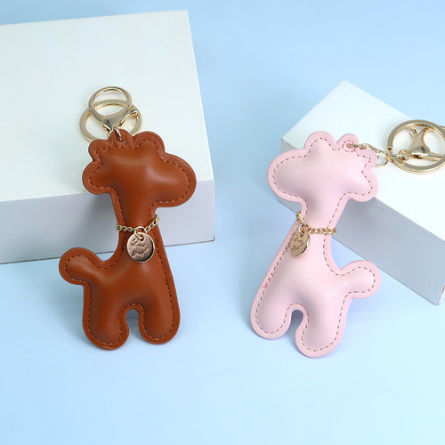 Giraffe Pu Cartoon Keychain Cute Fashion Bag Hook Couple Accessory Car Keychain Wholesale