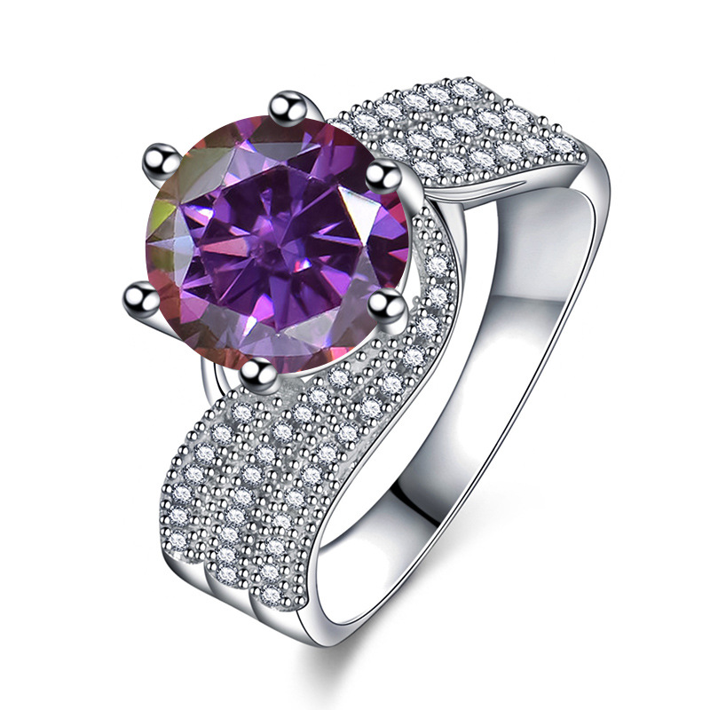 Anillo de diamante de diamante de plata esterlina 925 5 quilates, anillo de regalo de cumpleaños para la novia.