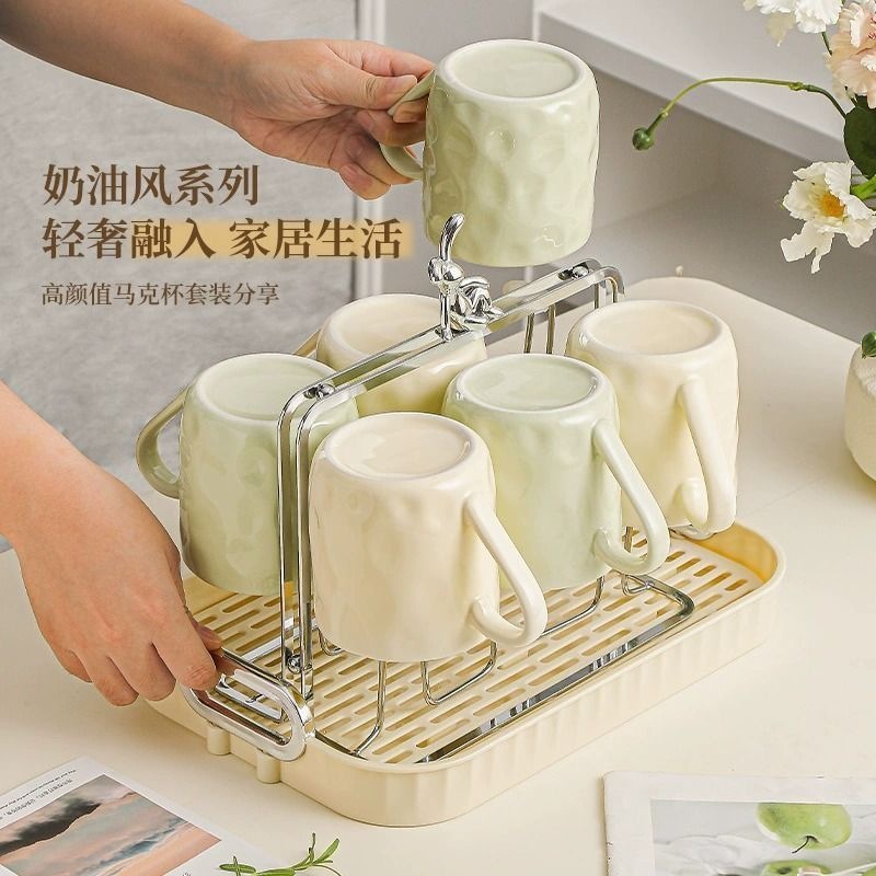 水杯家用套装客厅待客陶瓷杯子轻奢感杯茶具杯具家庭杯子工厂直销
