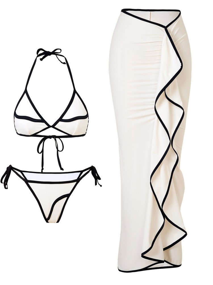 2025 trajes de baño Aliexpress mujeres europeas y estadounidenses de color sólido de tres piezas bikini conjunto de trajes de baño de espalda abierta