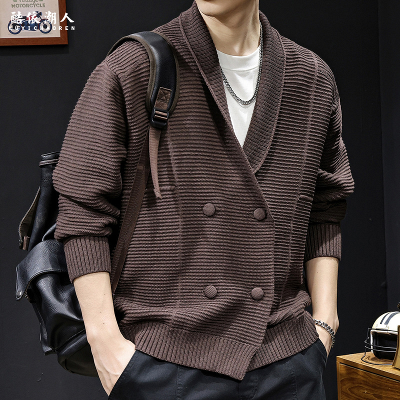 Horizontal Texture Knitted Cardigan Sweater Jacket for Men 2025 New Spring & Fall Large Size Classy Casual Trendy Brand Clothes Horizontal Texture Knitted Cardigan Sweater Jacket for Men 2025 New Spring & Fall Large Size Classy Casual Trendy Brand Clothes