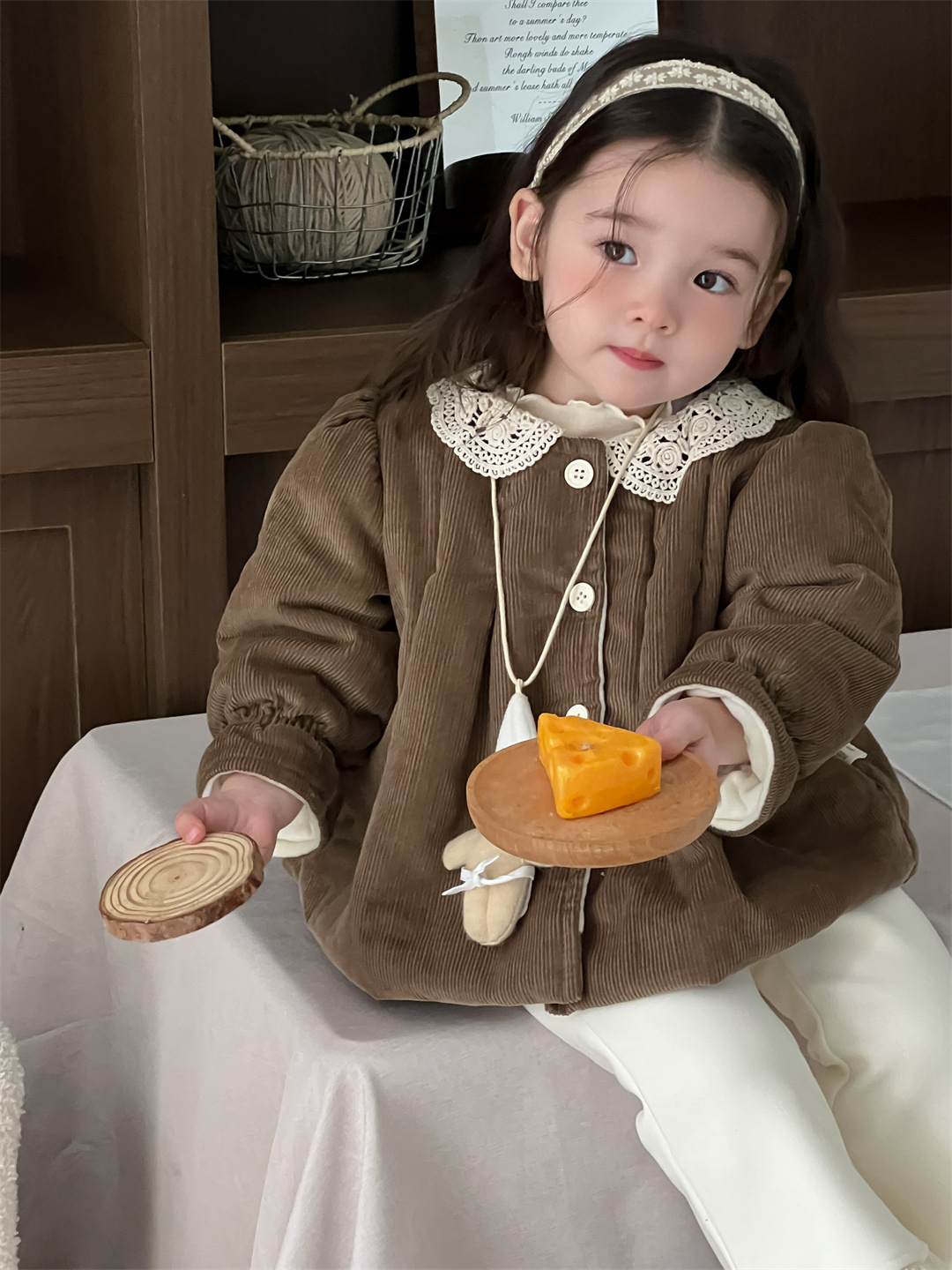Cardigan de invierno para bebés, abrigo de algodón, ropa de invierno para bebés, ropa de niños coreana, abrigo de algodón de encaje para chicas