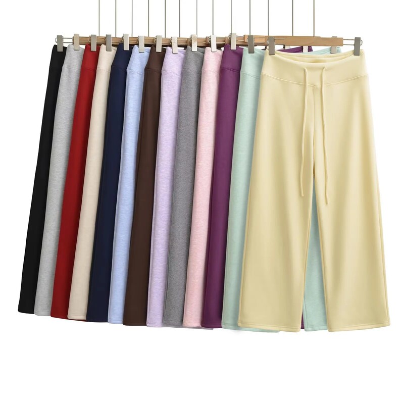 Lazy and Relaxed Style Wide-Leg Straight Pants, Loose Floor-Length Pants, Thirteen Colors Dopamine Fleece-Lined Thickened Casual Pants and Sweatshirts