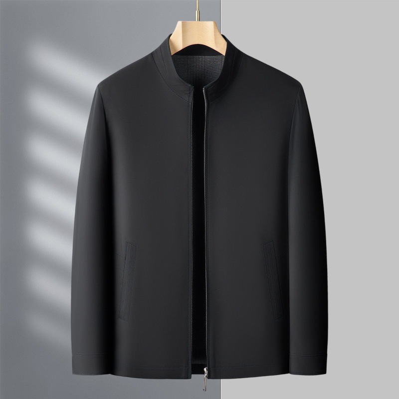 Áo khoác nam cổ đứng Hengyuanxiang dáng bomber mùa thu đông plus size — màu đen