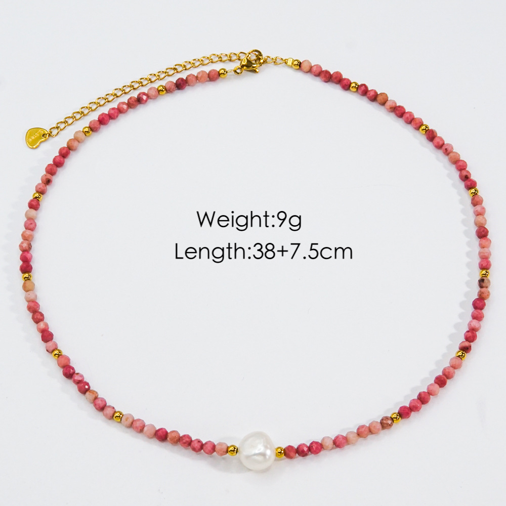 Casual Ethnic Style Round Stainless Steel Natural Stone Freshwater Pearl Beaded Plating Necklace display picture 1