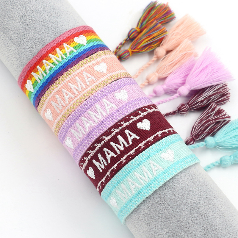 Bracelets Classification 1 Piece Quantity Daily Occasion Mama Cross Letter Heart Shape Polyester Mother's Day Women's Bracelets
