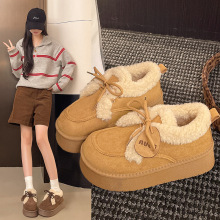 厚底棉鞋女冬外穿2025新款时尚懒人一脚蹬雪地棉鞋复古加绒乐福鞋