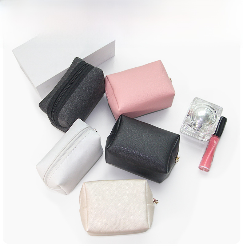 Cross-border Dopamine PU Leather Makeup Storage Octagonal Small Square Bag Simple Solid Color Gift Cosmetic Bag