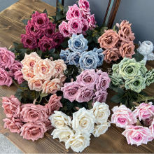 高端复古7头卡布奇诺玫瑰仿真花家居软装道具婚庆花玫瑰