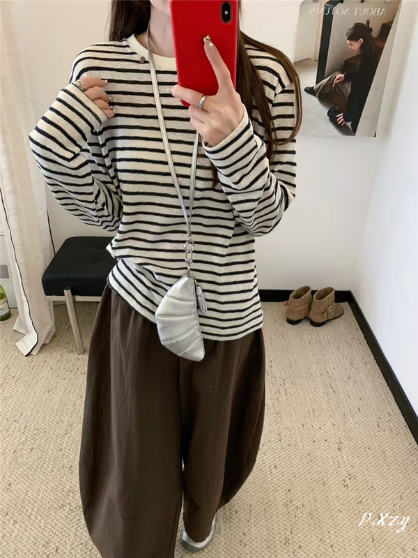 020秋季2025新款慵懒风松弛感宽松上衣早秋薄棉长袖打底衫女士T恤|undefined