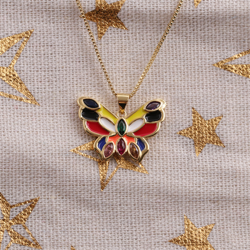 Collier Pendentif Papillon Multicolore À La Mode Dégoulinant D&#39;huile Bijoux En Gros Nihaojewelry display picture 5