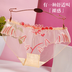 Underwear for women sexy lace mesh large size transparent charming girl embroidery summer thin high elastic briefs 835
