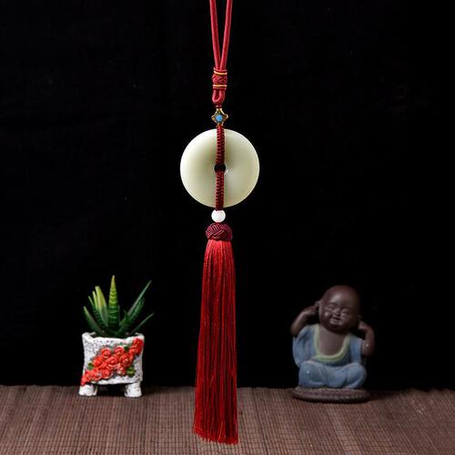 Car pendant safety buckle access safety pendant imitation jade car interior rearview mirror decoration car pendant weaving