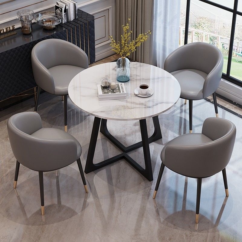 Light Luxury Slate Dining Table Negotiation Table and Chair Combination Sales Office Balcony Cafe Milk Tea Shop Small Apartment Round Table and Chairs