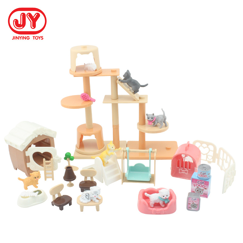 Niños transfronterizos mascotas juegos de la casa juguetes dibujos animados gato perro hámster modelo decoración dinosaurio árbol casa traje de campamento lote