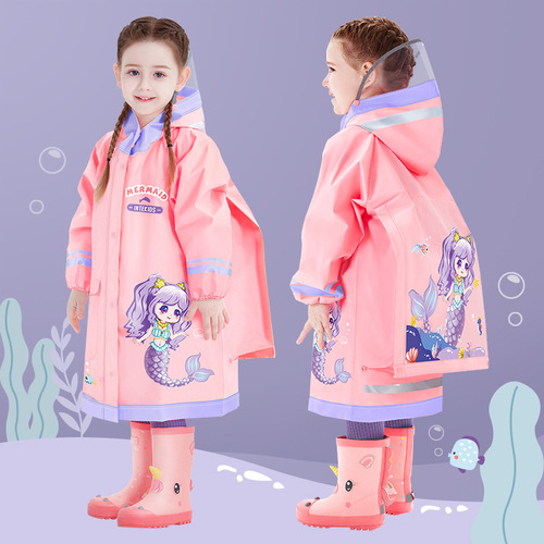 Children's raincoat for girls, primary school students, 2024 new model with school bag, big children's poncho, full body waterproof