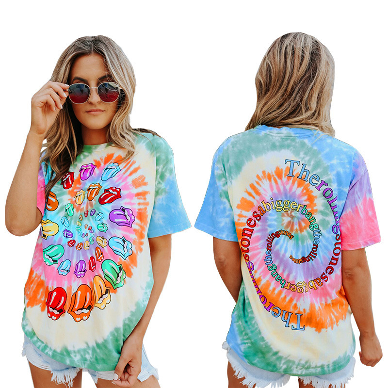 Oh027 Amazon Cross-border European and American Women's Summer Tie-dye Pullover Short-sleeved T-shirt Loose Casual Top Spot Oh027 Amazon Cross-border European and American Women's Summer Tie-dye Pullover Short-sleeved T-shirt Loose Casual Top Spot