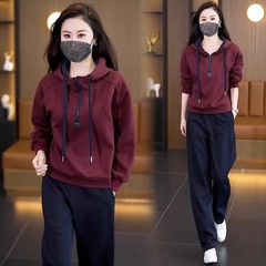 时尚休闲套装女2025春秋季新款时髦洋气连帽卫衣阔腿裤运动两件套