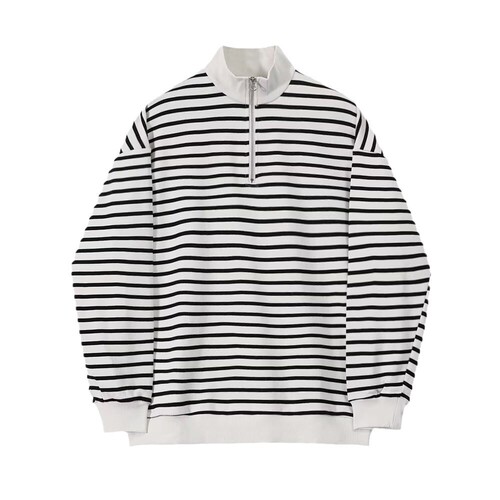 American style high street sportswear hoodie men's fashion retro half zipper loose long-sleeved t-shirt small high neck striped coat 