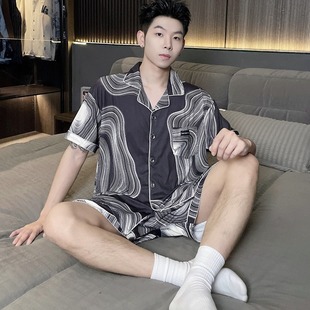 Real pictures (300kg pajamas) 2024 new plus size men's 40.00 kg-150.00 kg ice silk short sleeve suit