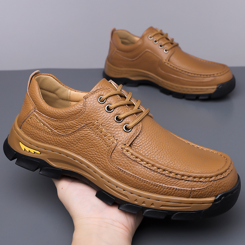 2025 primavera y verano nuevos zapatos de cuero casuales de negocios para hombres hechos a mano en línea cordón de cuero para hombres zapatos de cuero suave zapatos de cabeza redonda