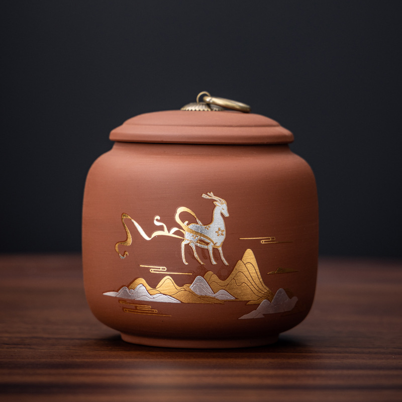 Nueva olla de té de gres cerámica tamaño pequeño té negro pu'er oolong té olla de almacenamiento capacidad de 140g al por mayor