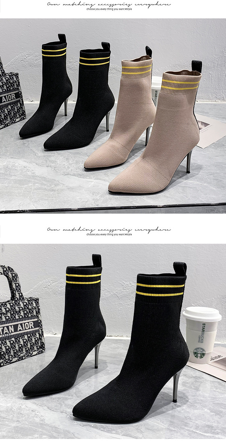 Pointed Toe Stretch Fabric Stiletto Boots NSYBJ89013