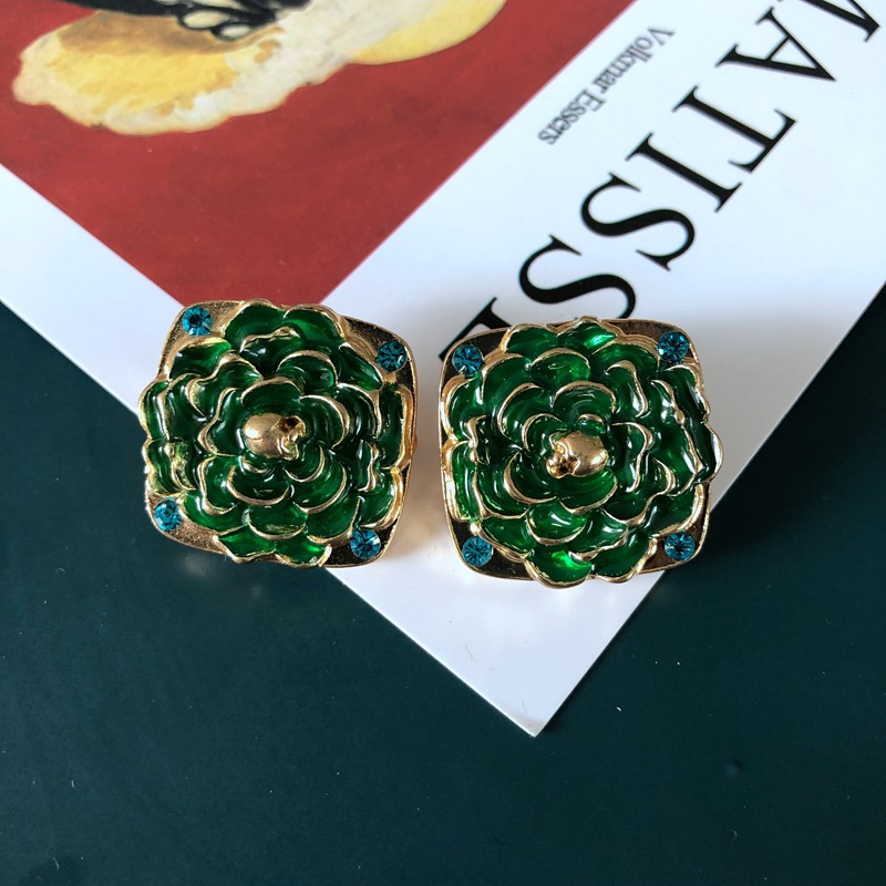 10g Weight No Inlaid Inlay Material Earrings, Ear Studs Classification Travel Occasion Printing Pattern Women'S Gender Plating Design Simple Style Style Green, Gold, Silver Color Fashion Geometric Flower Green Fan-shaped Earrings 4