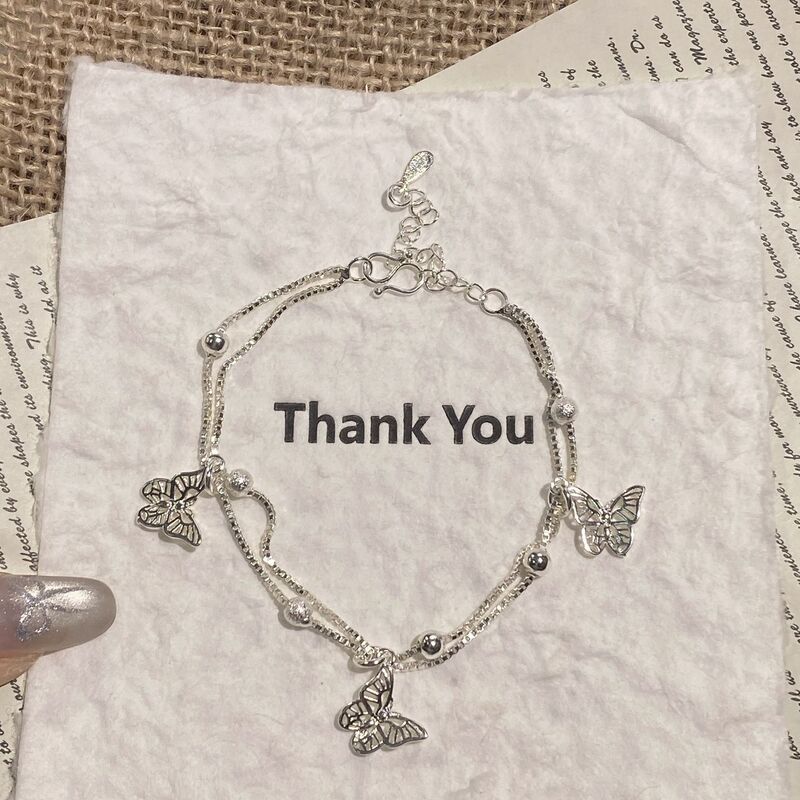 Korean Light Luxury Design Butterfly Tassel Double-Layer Bracelet for Women, New Style, High-End, Sweet and Versatile Hand Jewelry