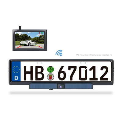 Cross-Border Wireless Solar-Powered Reversing Camera with Car Display Screen, European License Plate Frame, Car Rear View Monitoring (Vehicle camera) - wireless-solar-charging-camera-43inch-monitor-external-antenna-version-monitor