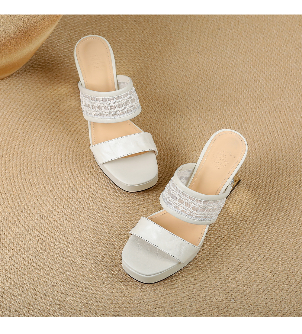 Sandal cao gót nữ đế xuồng mũi vuông đính đá quai ngang — màu đen, màu trắng ngà chi tiết 16