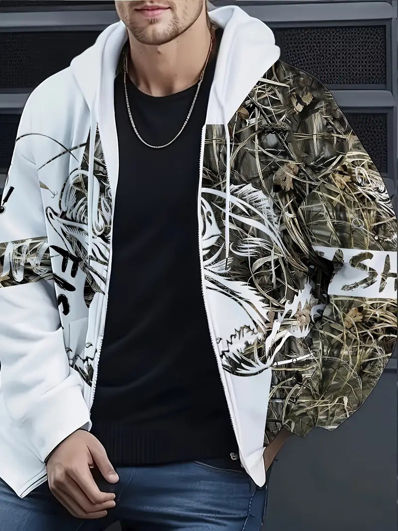 Abrigo de otoño para hombre camuflaje estampado 3D cardigan con cremallera suéter con capucha fábrica al por mayor MF08